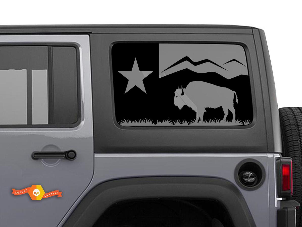 Jeep Wrangler Rubicon Hardtop Texas Bandera Bosque Montañas Bisonte Parabrisas Pegatina Calcomanía JKU JLU 2007-2019 o Tacoma 4Runner Tundra Suba Charger Challenger - 67
