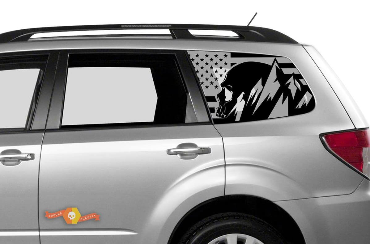 Suba Ascent Forester Hardtop USA Bandera Montañas Cráneo Destruido Parabrisas Pegatina Calcomanía JKU JLU 2007-2019 o Tacoma 4Runner Tundra Dodge Challenger Charger Wrangler Rubicon - 109
