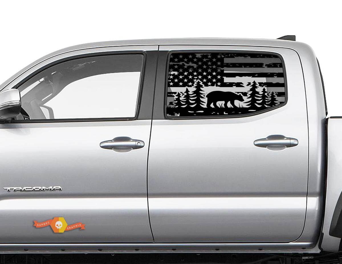 Toyota Tacoma 4Runner Tundra Hardtop USA Flag Forest Bear Parabrisas Pegatina Calcomanía JKU JLU 2007-2019 o Dodge Challenger Charger Suba Ascent Forester Wrangler Rubicon - 113
