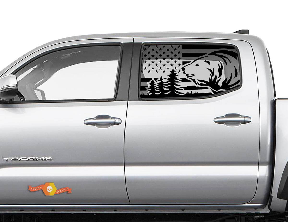 Toyota Tacoma 4Runner Tundra Hardtop USA Flag Forest Bear Parabrisas Pegatina Calcomanía JKU JLU 2007-2019 o Dodge Challenger Charger Suba Ascent Forester Wrangler Rubicon - 115
