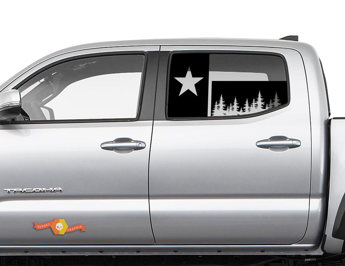 Calcomanía adhesiva de vinilo para ventana lateral con paisaje forestal y bandera de Texas para Toyota Tacoma