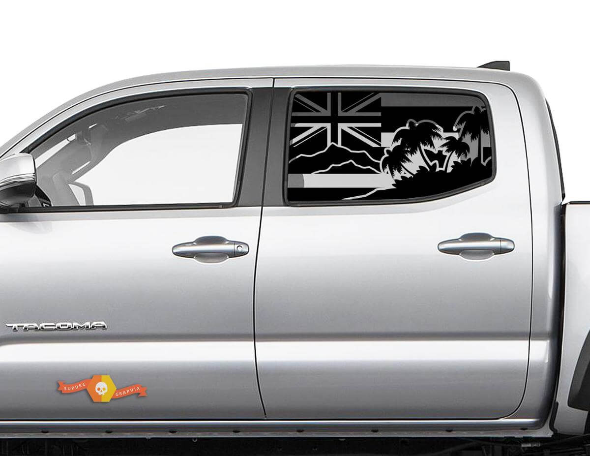 Calcomanía para ventana lateral con bandera de Hawaii Halm Island, compatible con Toyota Tacoma 4Runner Tundra
