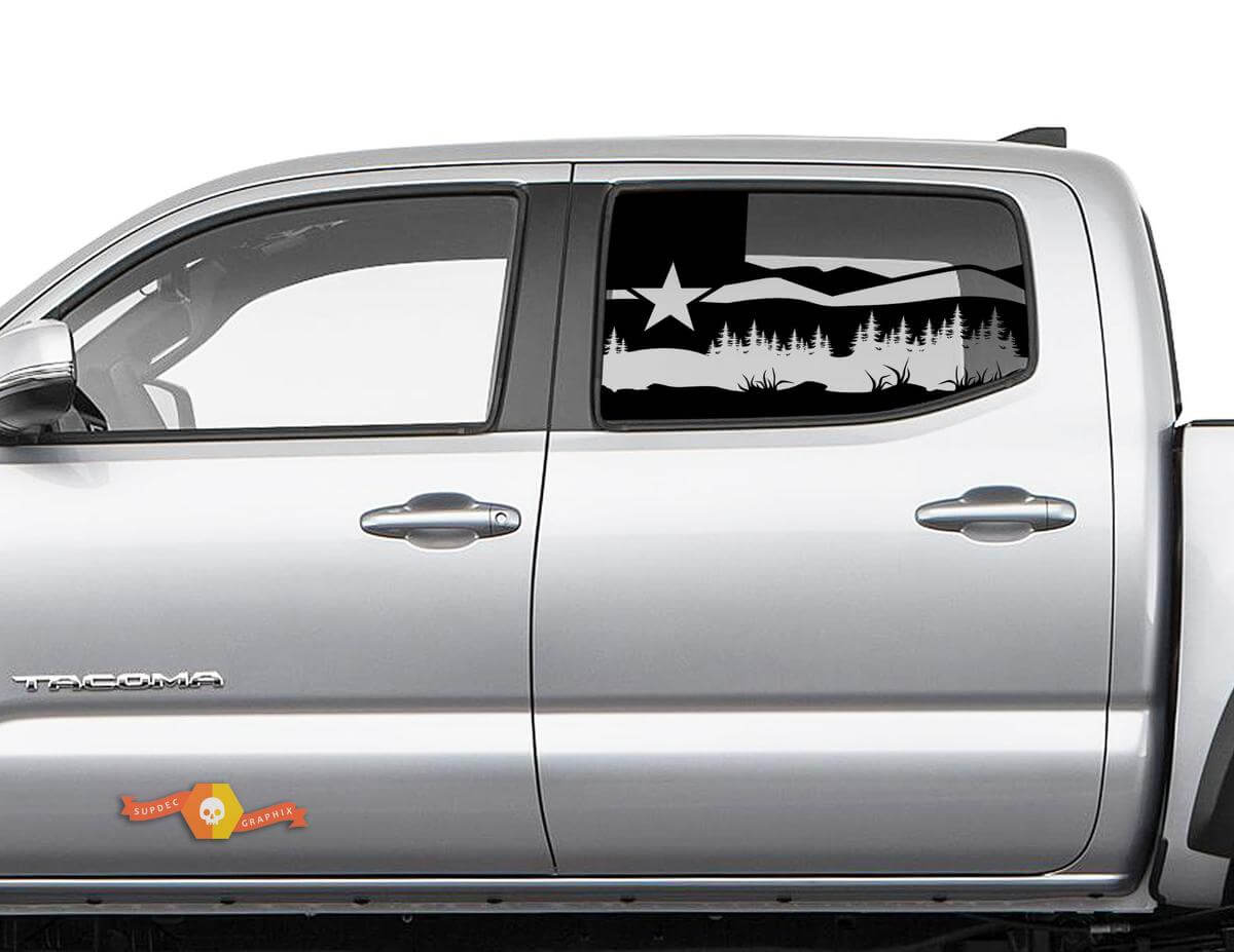 Toyota Tacoma 4Runner Tundra Hardtop Flag Texas Forest Fields Eagle Calcomanía para ventana lateral
