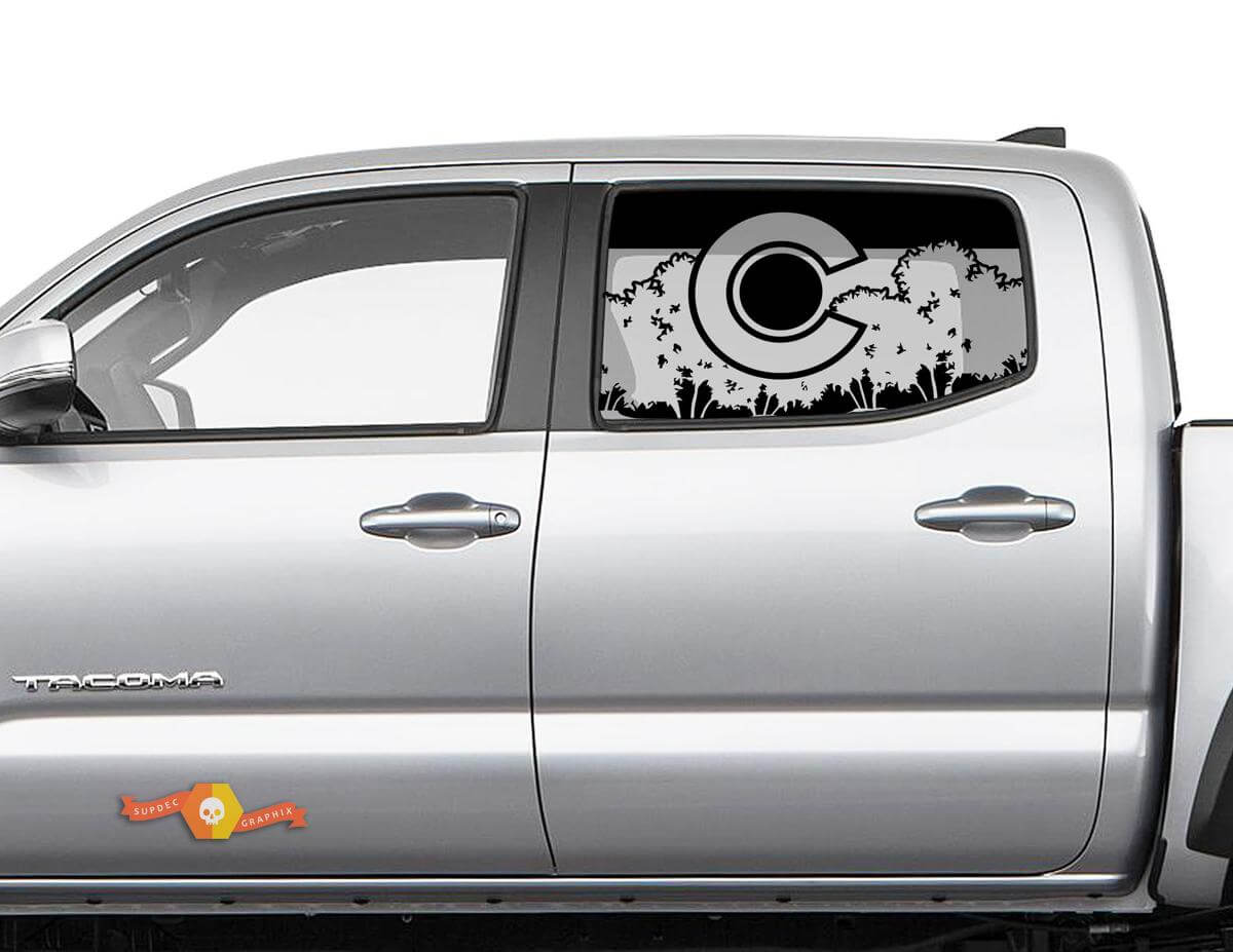 Calcomanía de montañas forestales con bandera de Colorado para ventana lateral Toyota Tacoma 4Runner Tundra
