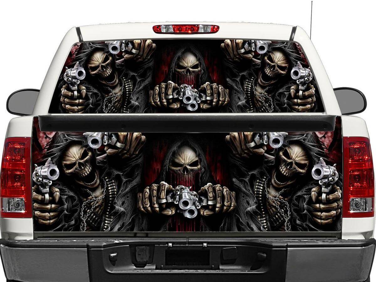 Calaveras y Pistolas Vinilo Adhesivo para Ventana Trasera o Portón para Camionetas y SUVs