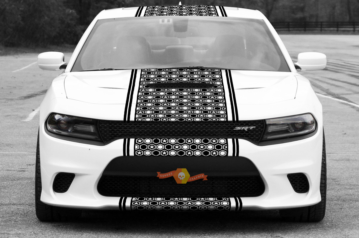 2015 y posteriores Dodge Charger Challenger SRT / HELLCAT estilo tira de borde sólido panal Rally Stripe Kit de calcomanías adhesivas
