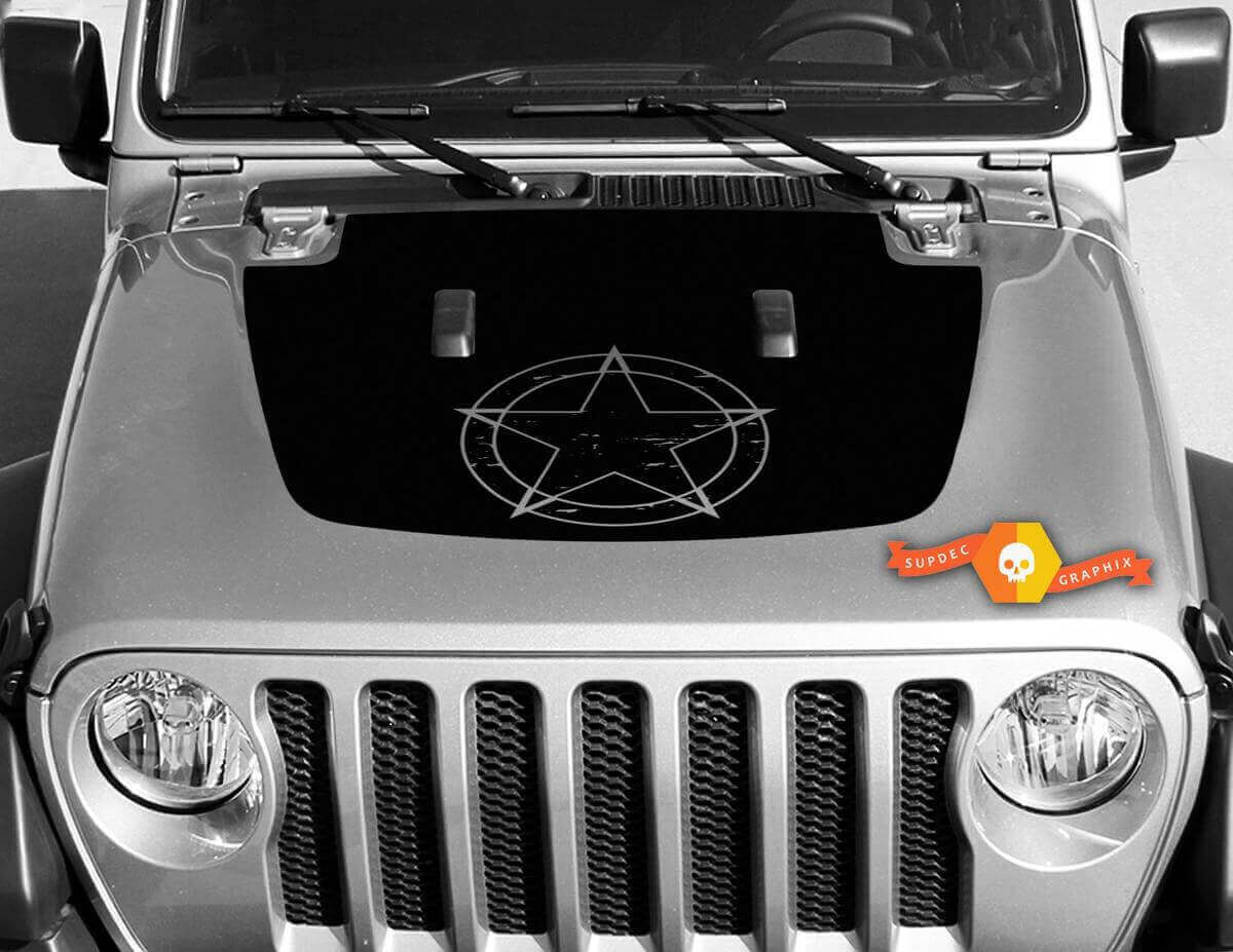 Calcomanía de vinilo con contorno de estrella en negro para capó de Jeep Gladiator y Wrangler