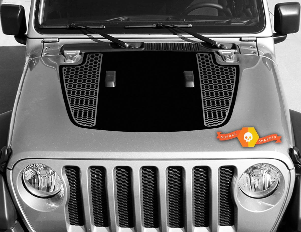 Calcomanía de vinilo de capó en negro con rayas de panal dobles para Jeep Gladiator y Wrangler