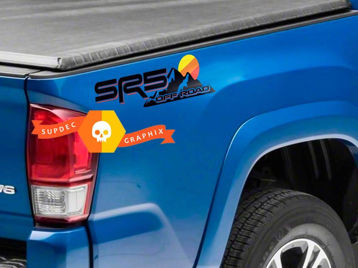 Pegatina de vinilo para los laterales de la caja SR5 Off-Road Mountain Sunset, juego para camiones Toyota