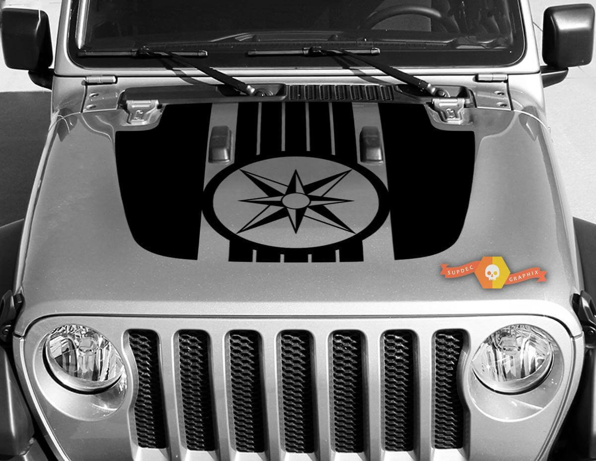 Calcomanía de vinilo con rosa de los vientos para capó de brújula militar para Jeep Wrangler y Gladiator