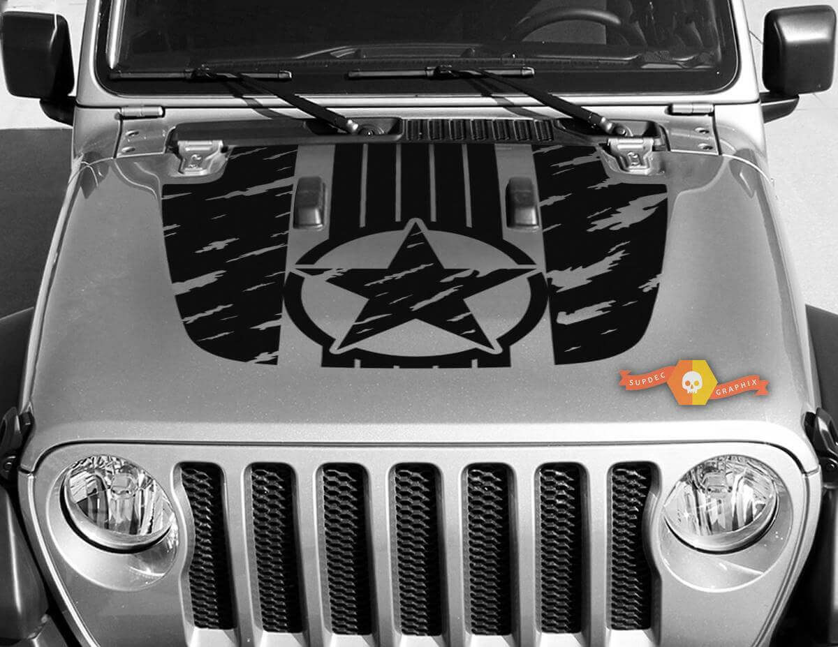 Vinilo Adhesivo de Capó con Estrella Militar Desgastada para Jeep Gladiator JT Wrangler JL JLU