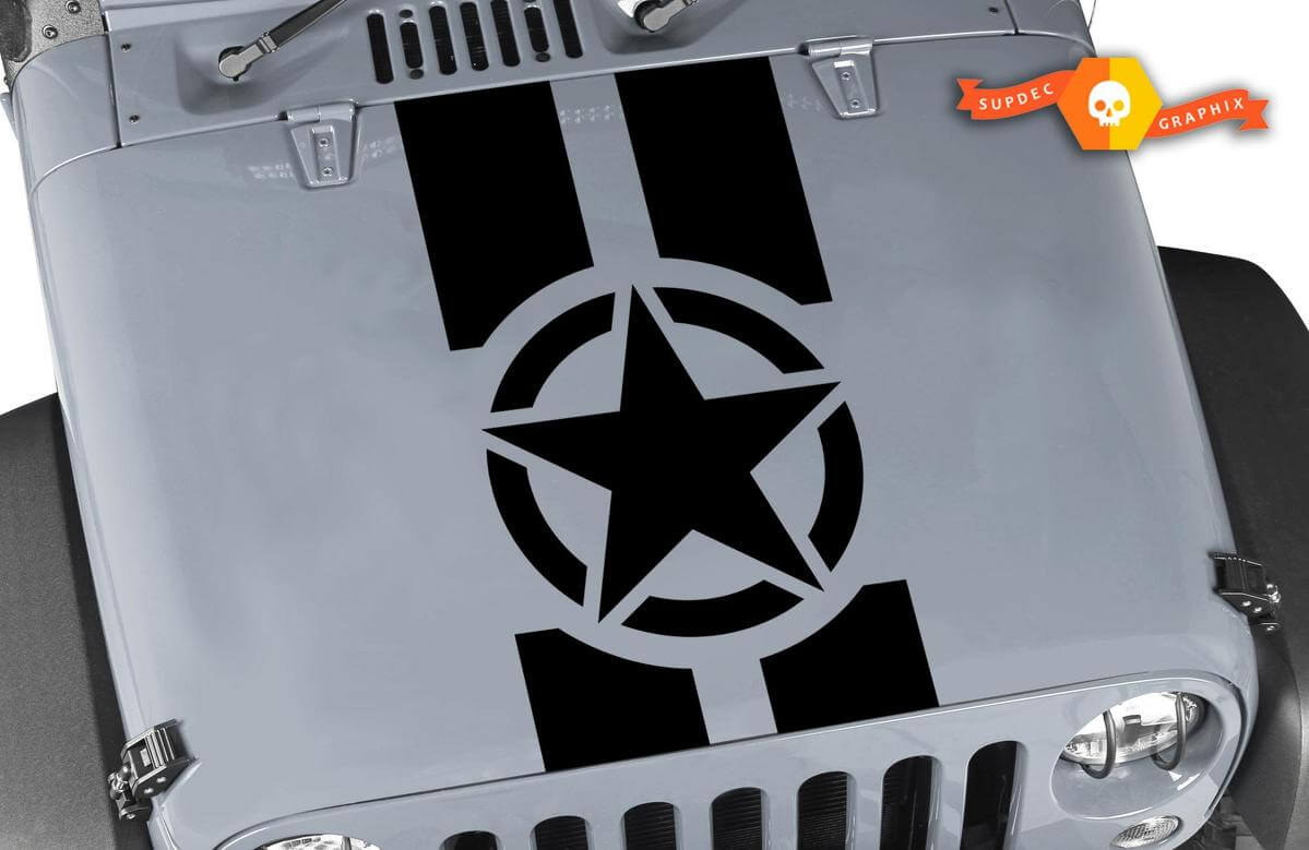 Kit de calcomanías de vinilo con rayas en capó Military Star para Jeep Wrangler