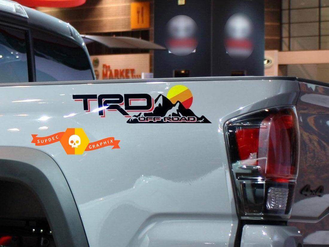 Calcomanía lateral de vinilo estilo atardecer en la montaña Off Road TRD para Toyota Tacoma Tundra