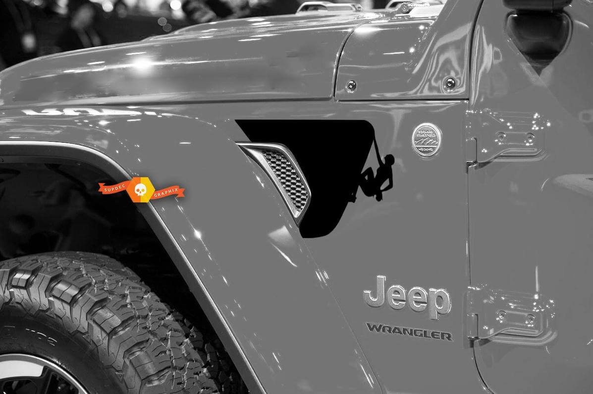 Par de Jeep Wrangler 2018 JL JLU USA Rock Climber Fender Vent Accent 2 piezas de vinilo adhesivo kit gráfico para 2018-2021 para ambos lados
