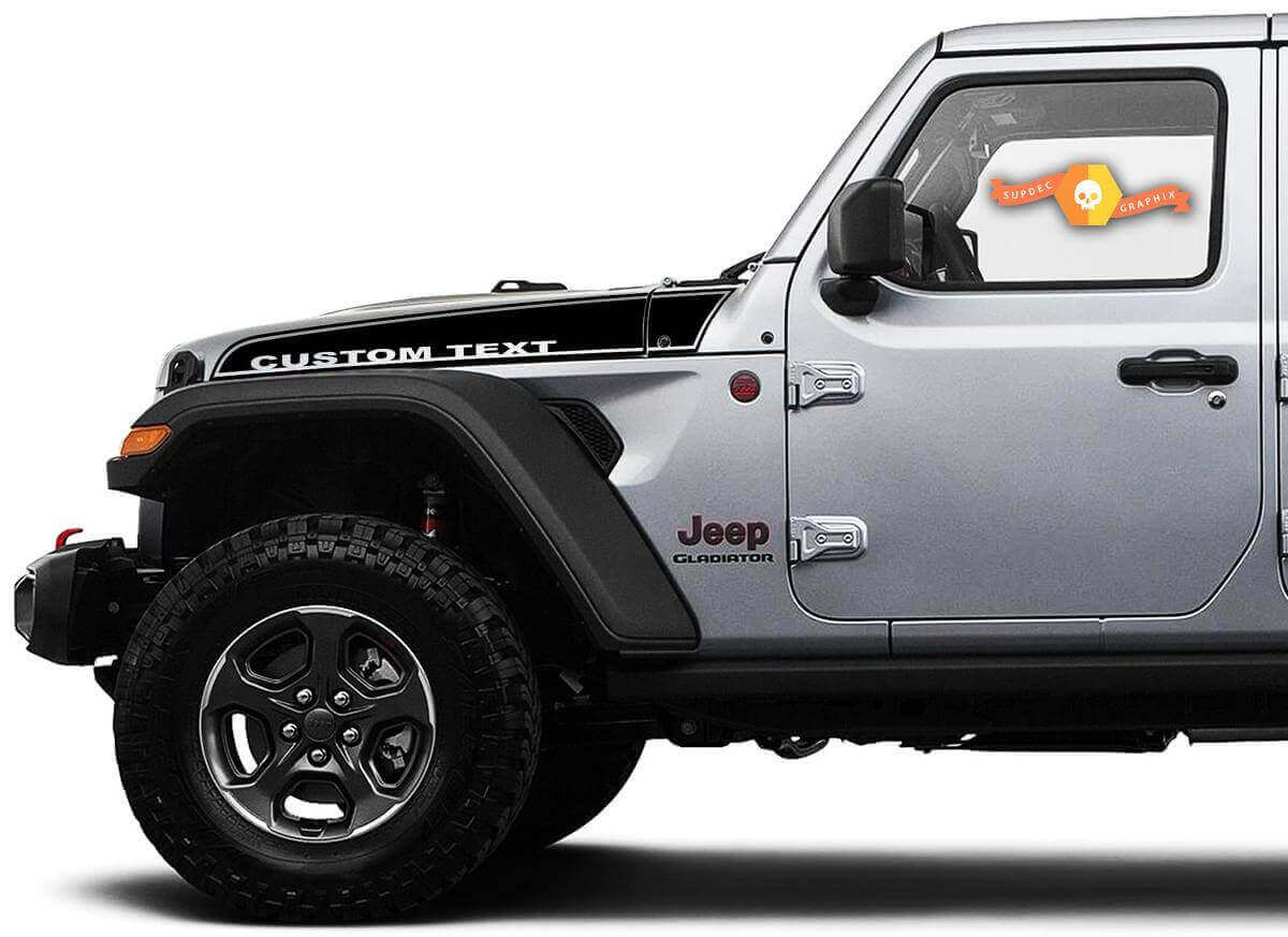 Juego de calcomanías de vinilo con rayas y contorno de texto personalizado para capó para Jeep Wrangler Gladiator