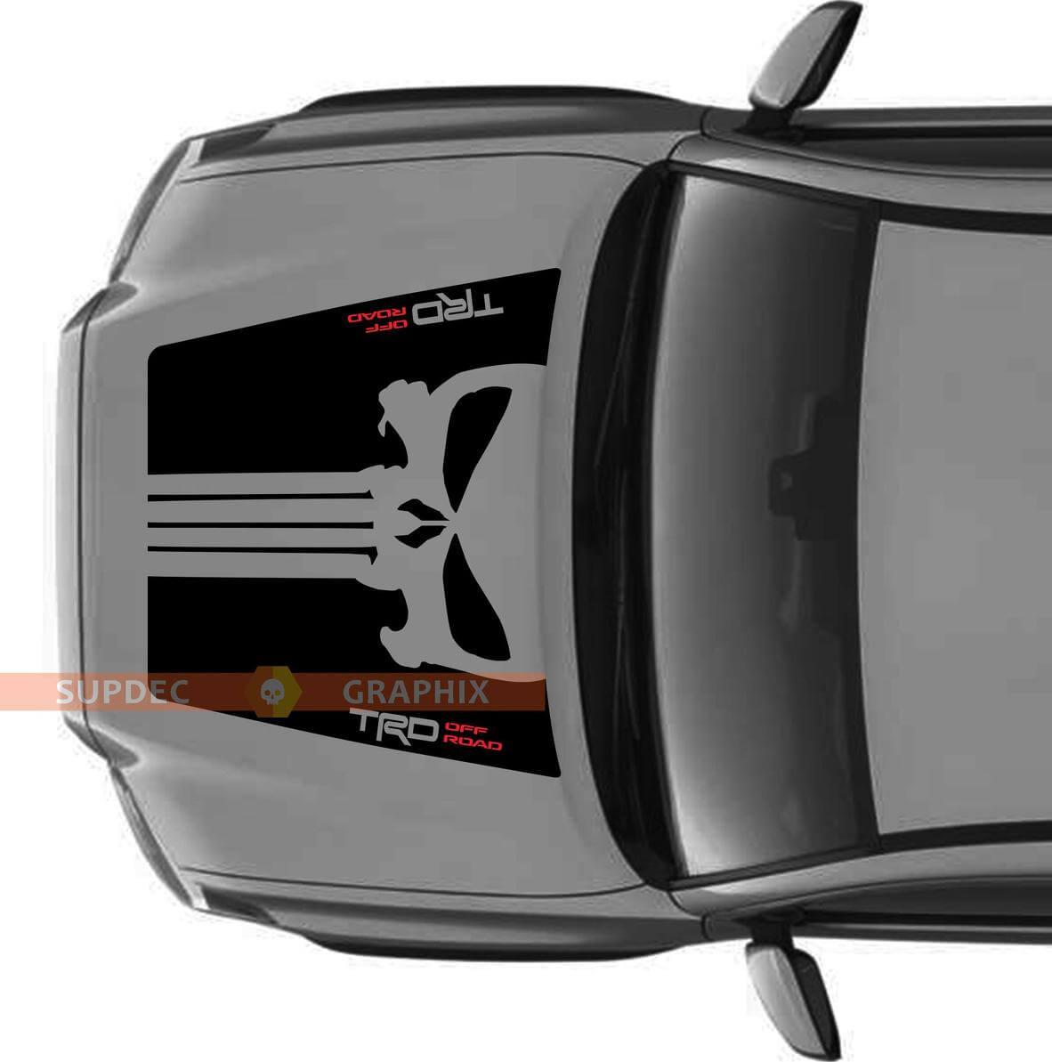 Calcomanía de vinilo para capó sin toma de aire estilo TRD con calavera de Punisher para Toyota Tacoma 2016-2020