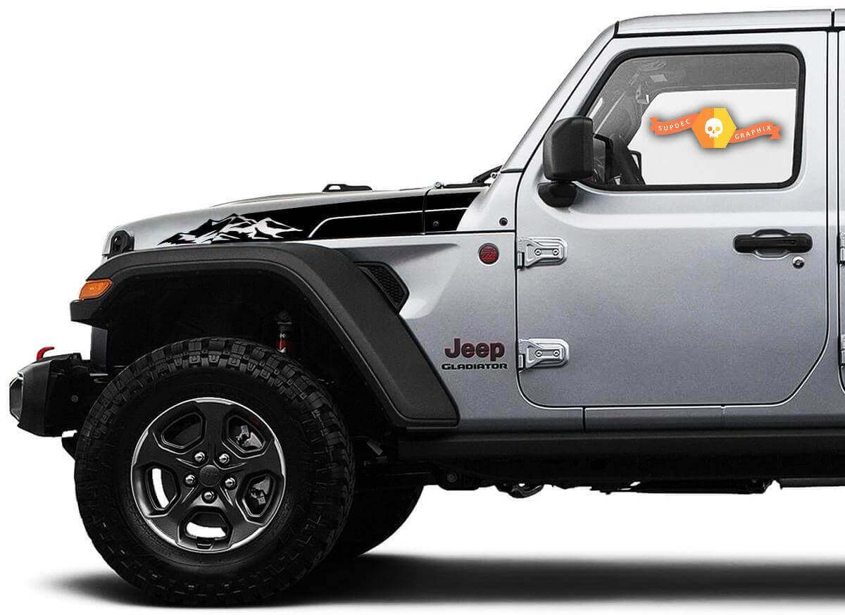Juego de adhesivos vinílicos de franjas laterales para capó Mountain para Jeep Wrangler y Gladiator