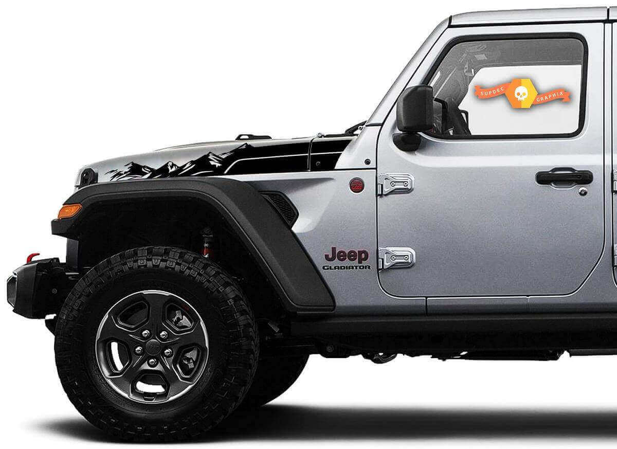 Kit de pegatinas de vinilo con franjas de capó de montaña para Jeep Wrangler Gladiator Rubicon