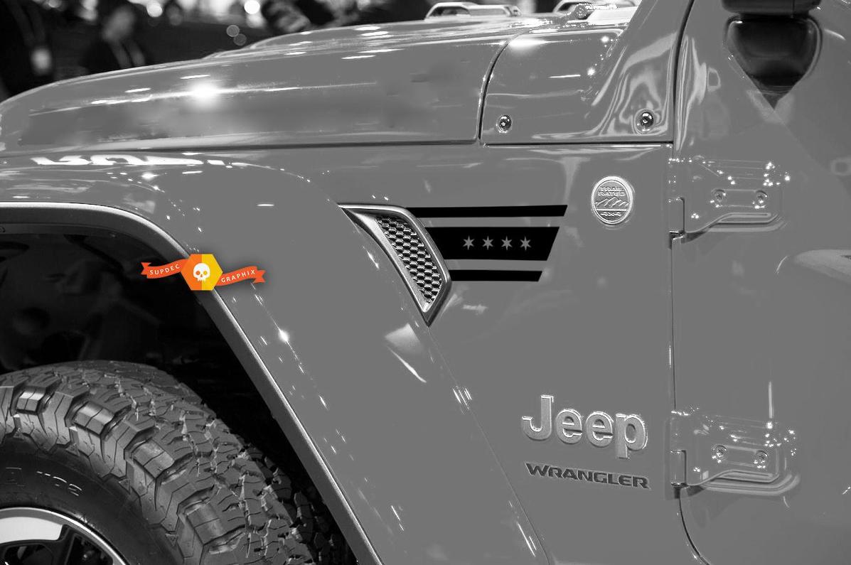 Par de Jeep Wrangler 2018 JLU Jeep Fender Bandera de Washington, D.C. Vent Accent 2 piezas Vinilo adhesivo Kit gráfico para 2018-2021 para ambos lados

