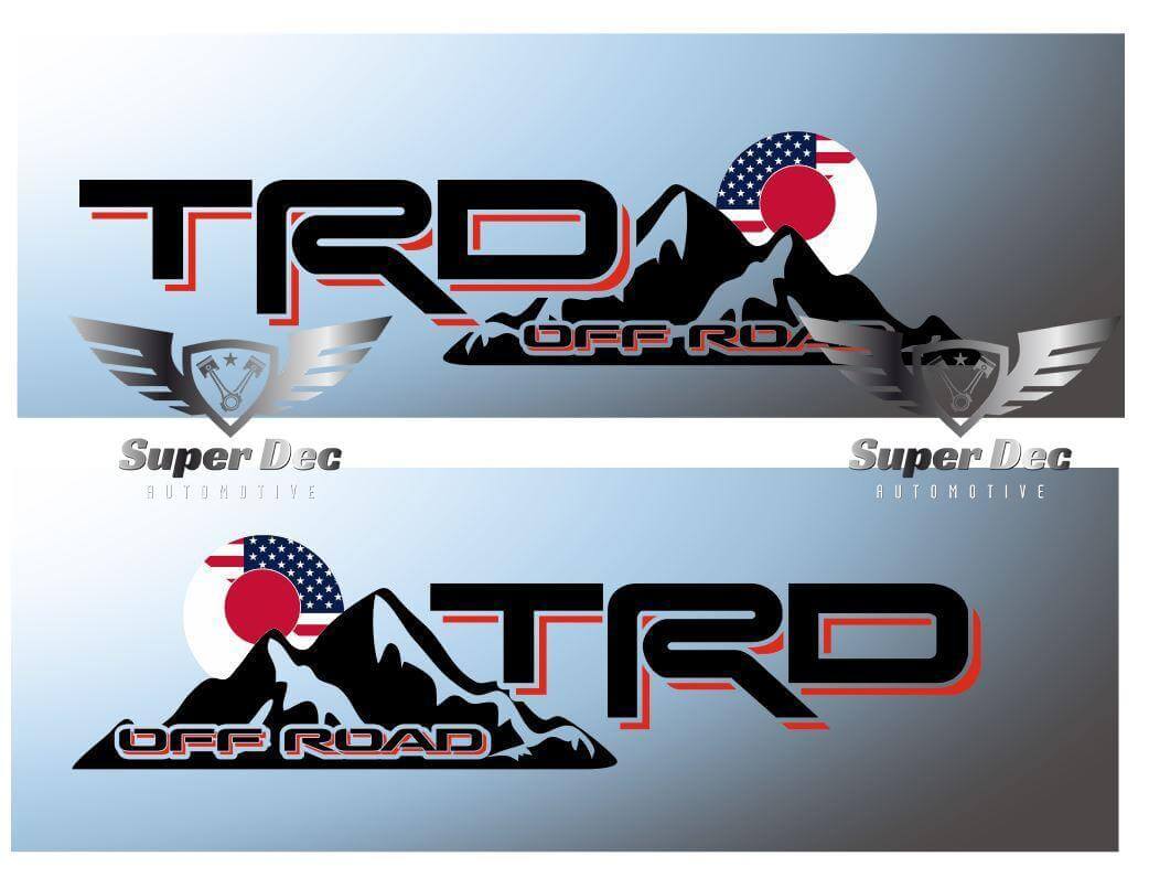 Calcomanía TRD Off Road US vs Japan Flag Style compatible con Tacoma Tundra FJ Cruiser 4Runner
