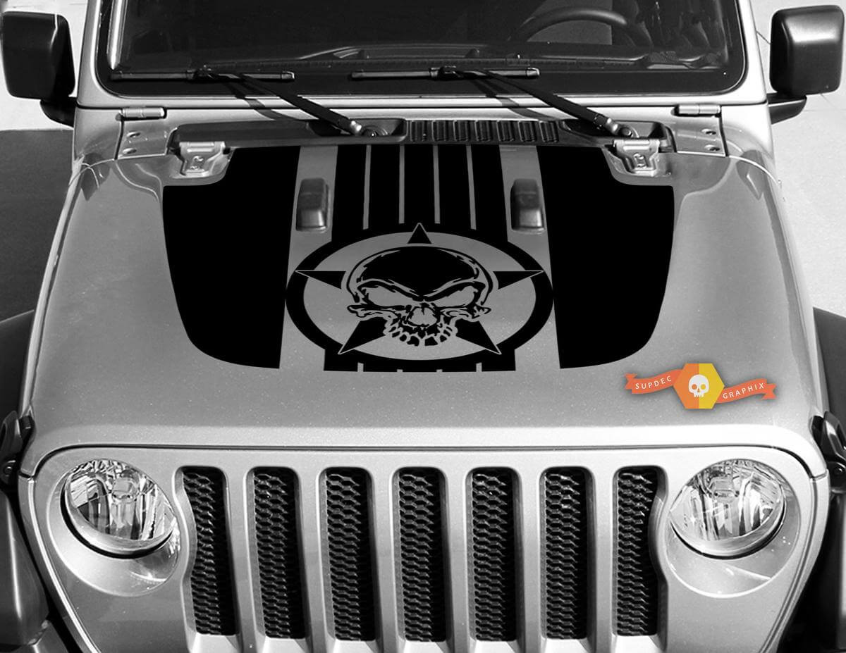 Calcomanía de vinilo con calavera, estrellas y franjas para capó para Jeep Wrangler JL JLU y Gladiator JT