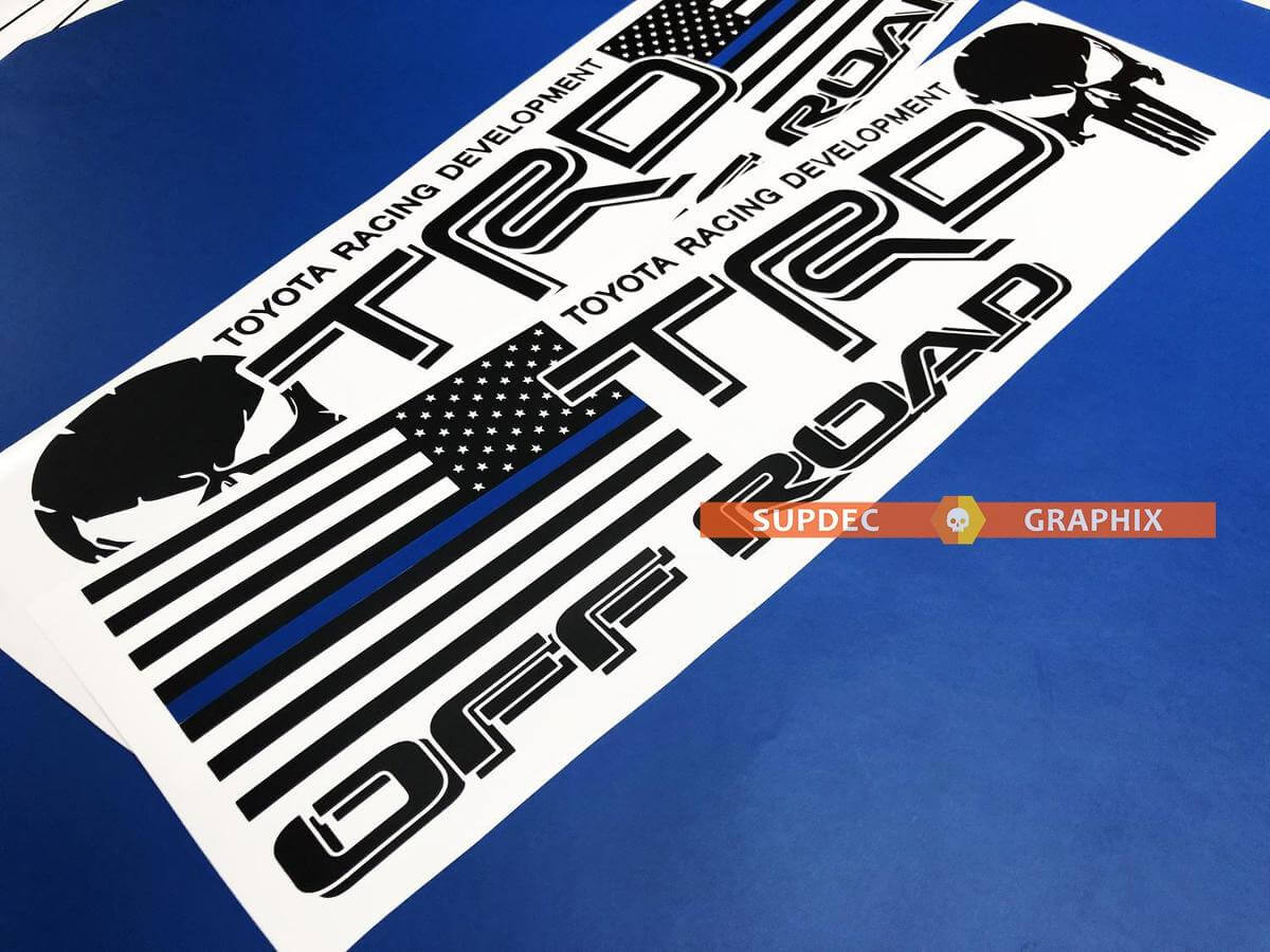 Kit de pegatinas de vinilo con calavera Punisher estilo bandera USA TRD para Toyota Tacoma Tundra FJ Cruiser