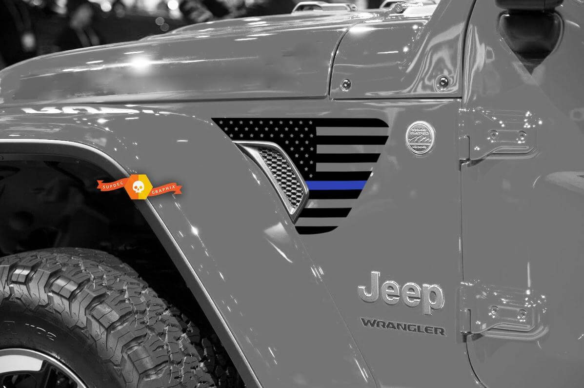 Pegatina de vinilo con bandera americana y línea azul para ventilación de guardabarros Jeep Wrangler 2018-2021