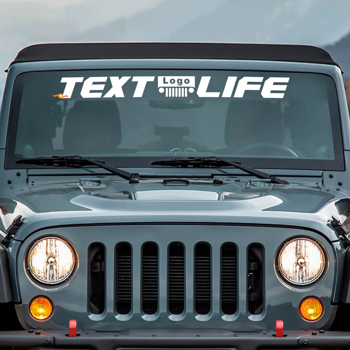Etiqueta adhesiva de vinilo personalizada con texto Life para parabrisas para Jeep Wrangler
