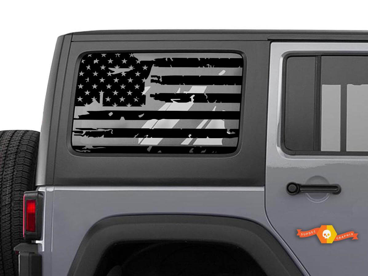 Pegatina de vinilo para ventana trasera con bandera de EE.UU. desgastada para Jeep Wrangler