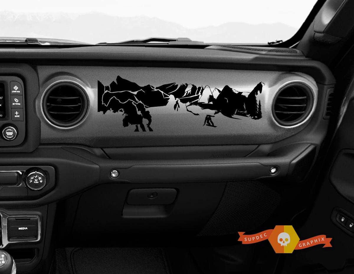 Jeep JT Rubicon Gladiator Dashboard JLJLUJT Snowboarder Mountain Scene Vinilo adhesivo adhesivo
