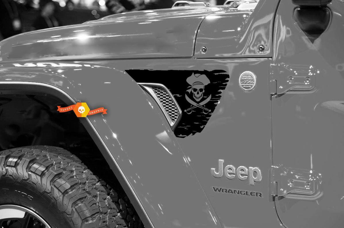 Calcomanías de vinilo para rejilla de guardabarros con bandera pirata Jolly Roger para Jeep Wrangler JL JLU y Gladiator JT