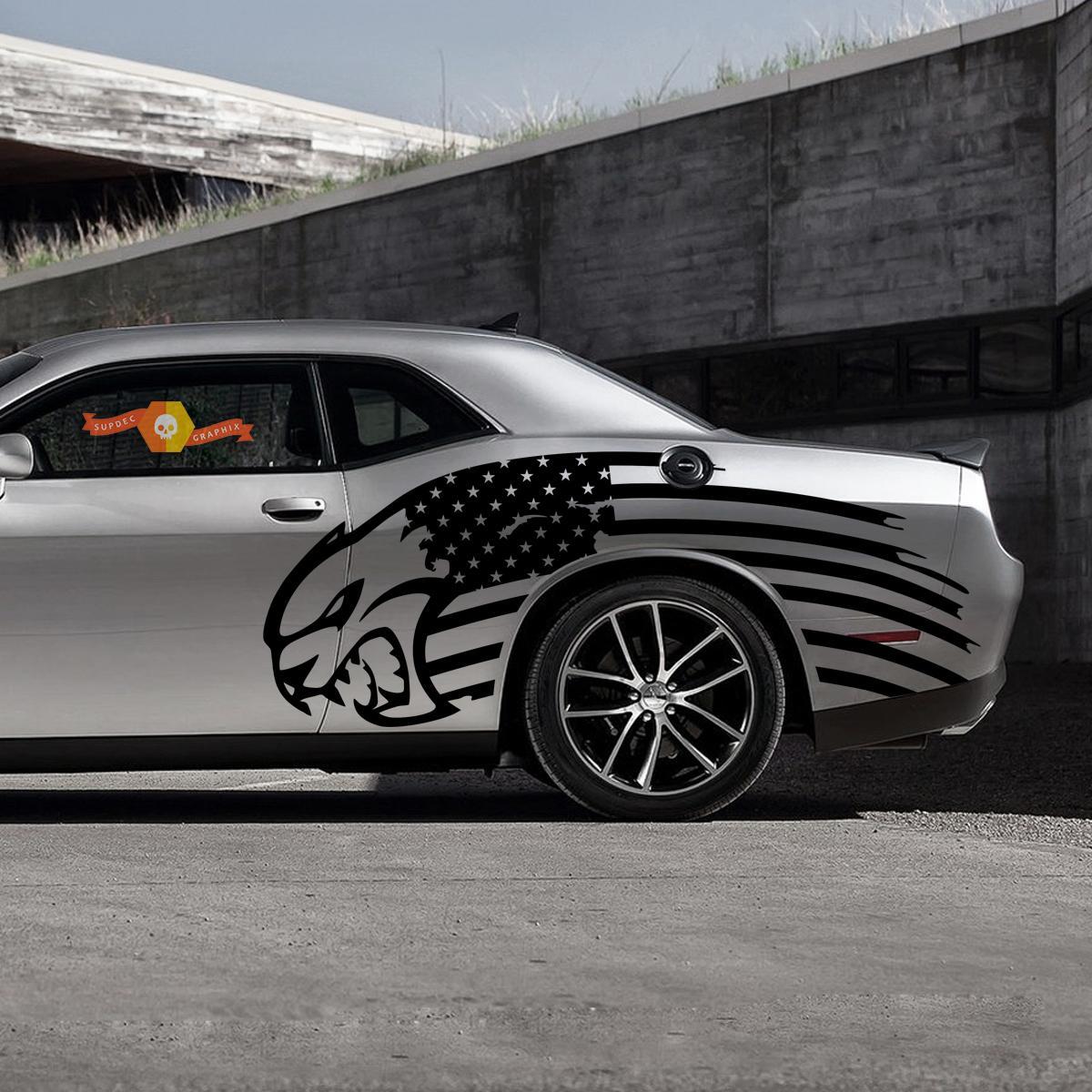 Pegatina de vinilo lateral con bandera de EE. UU. de Hellcat para Dodge Challenger