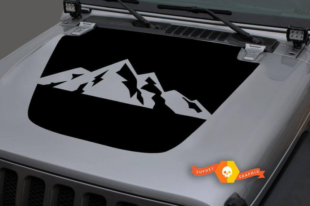 Vinilo adhesivo para capó en negro opaco Montañas para Jeep Gladiator y Wrangler