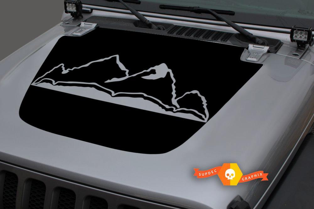 Jeep 2018-2021 Gladiator JT Wrangler JL JLU Unique Hood Mountains Vinilo adhesivo Gráficos
