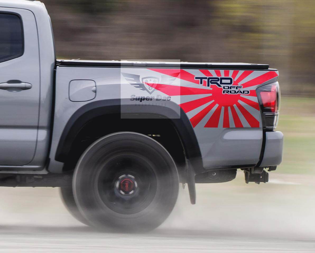 Kit de vinilos adhesivos estilo TRD JDM Rising Sun para laterales de cama Toyota Tacoma Tundra 2013-2020