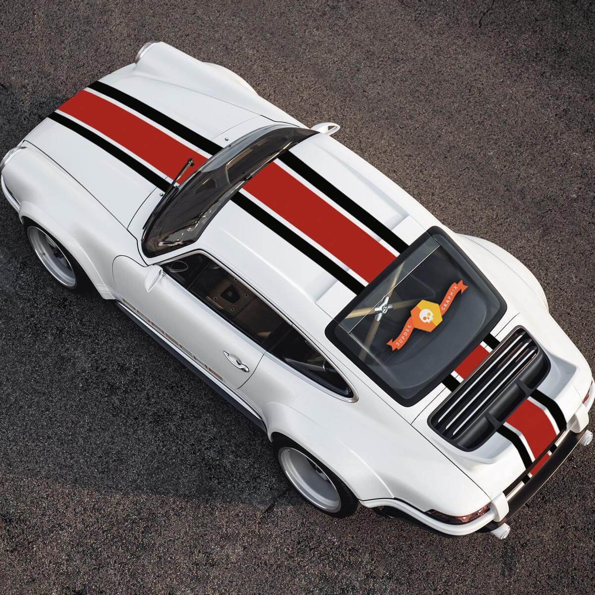 Kit de pegatinas de vinilo con franjas centrales para el capó, techo y parte trasera para Porsche 911