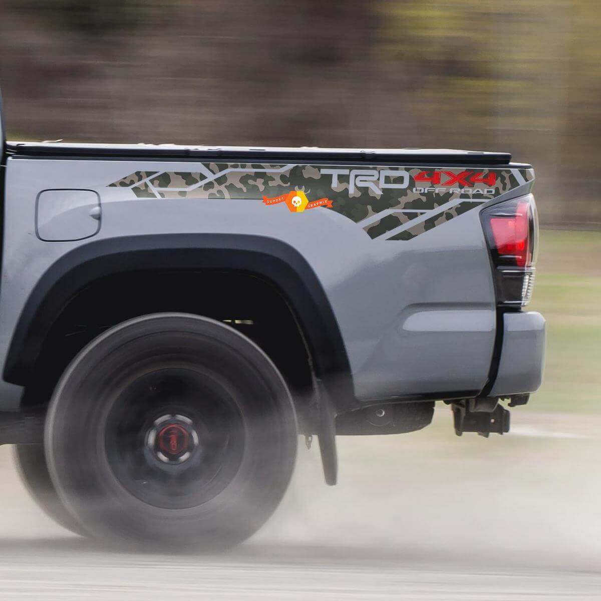 Calcomanía de vinilo estilo camuflaje TRD 4x4 para lateral de caja para Toyota Tacoma 2013-2020