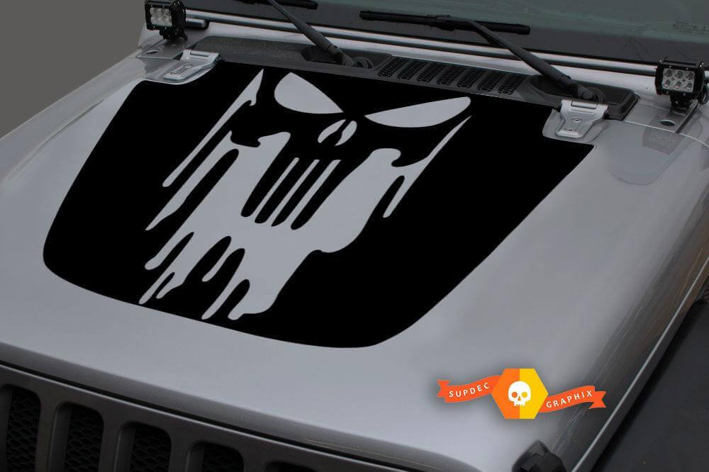 Calcomanía de vinilo con capucha de calavera Punisher para Jeep Wrangler y Gladiator