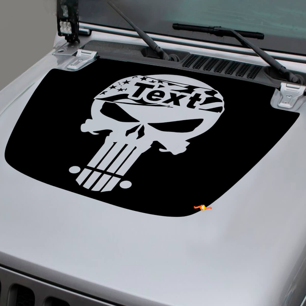 Calcomanía de vinilo personalizada de calavera con bandera de EE. UU. para capó de Jeep Wrangler y Gladiator