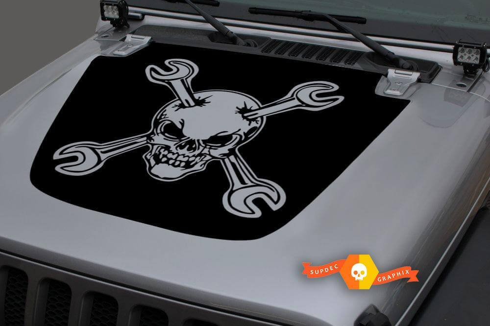 Calavera y Llaves Cruzadas Vinilo Adhesivo para Capó para Jeep Wrangler JL JLU y Gladiator JT
