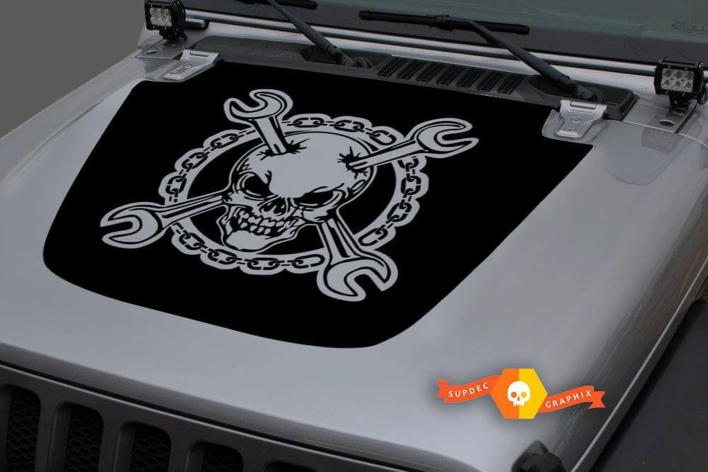 Calavera con Llaves Cruzadas Pegatina de Vinilo para Capó de Jeep Gladiator Wrangler