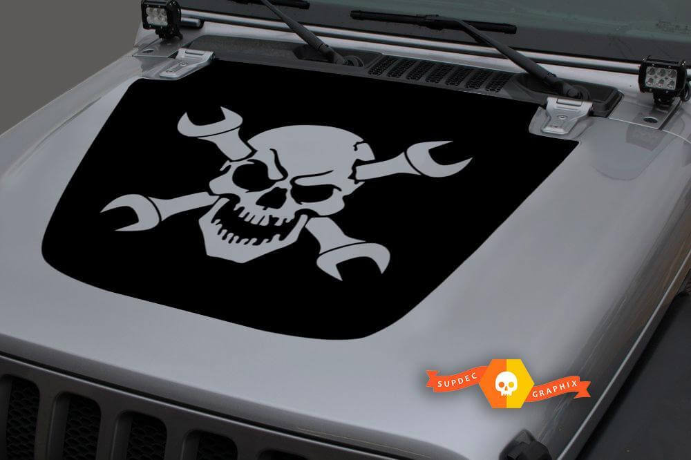 Pegatina de vinilo para capó con calavera y llaves cruzadas para Jeep Wrangler Gladiator
