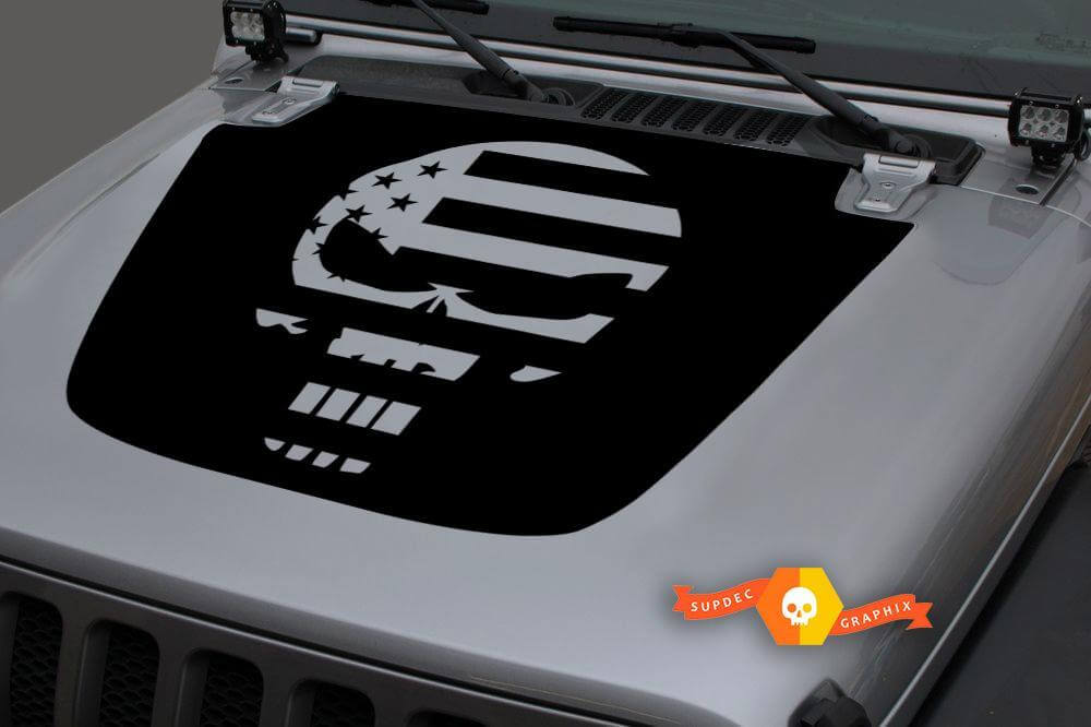 Calcomanía de vinilo con capucha de calavera de castigador y bandera de EE.UU. para Jeep Wrangler JL JLU y Gladiator JT