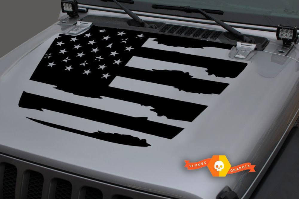 Vinilo adhesivo de capó con bandera de EE. UU. envejecida para Jeep Gladiator y Wrangler JL JLU JT