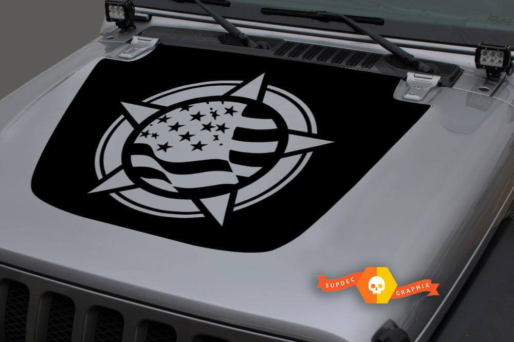 Calcomanía de vinilo en capó con bandera de EE. UU. War Star para Jeep Wrangler JL JLU y Gladiator JT
