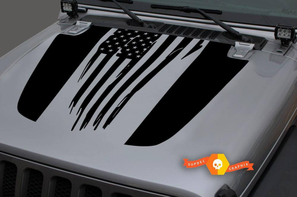 Calcomanía de vinilo para capó con bandera americana envejecida para Jeep Wrangler JL JLU y Gladiator JT