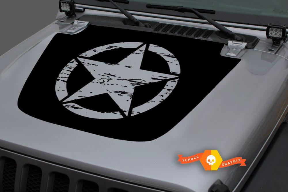 Vinilo con Estrella Militar Desgastada para Capó de Jeep Wrangler y Gladiator