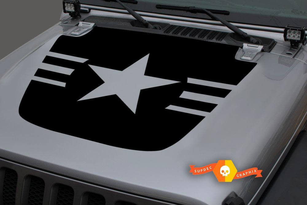 Calcomanía de vinilo con capó Military Star para Jeep Gladiator JT Wrangler JL JLU