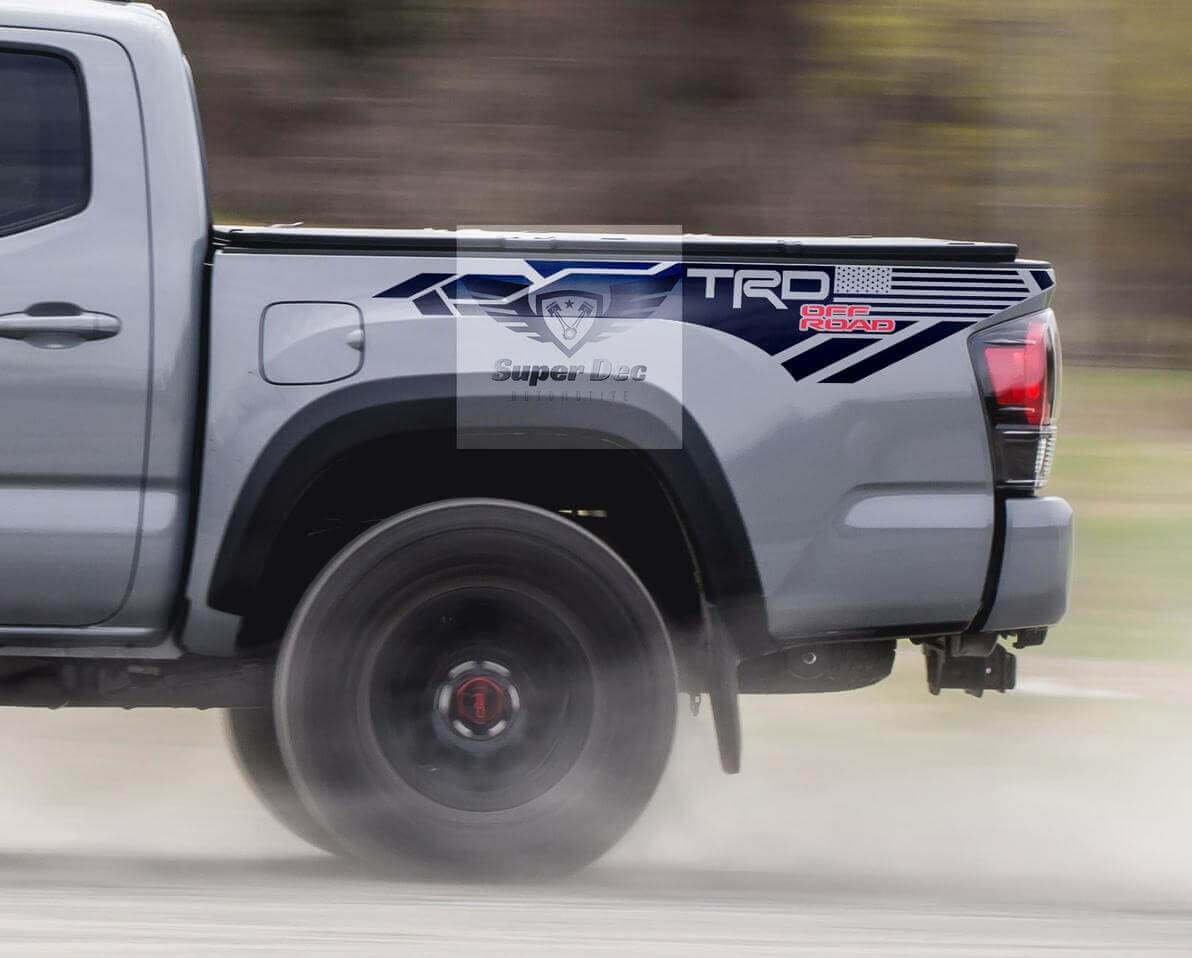 Calcomanías de vinilo TRD Off Road con bandera de EE. UU. para las aletas de Toyota Tacoma Tundra