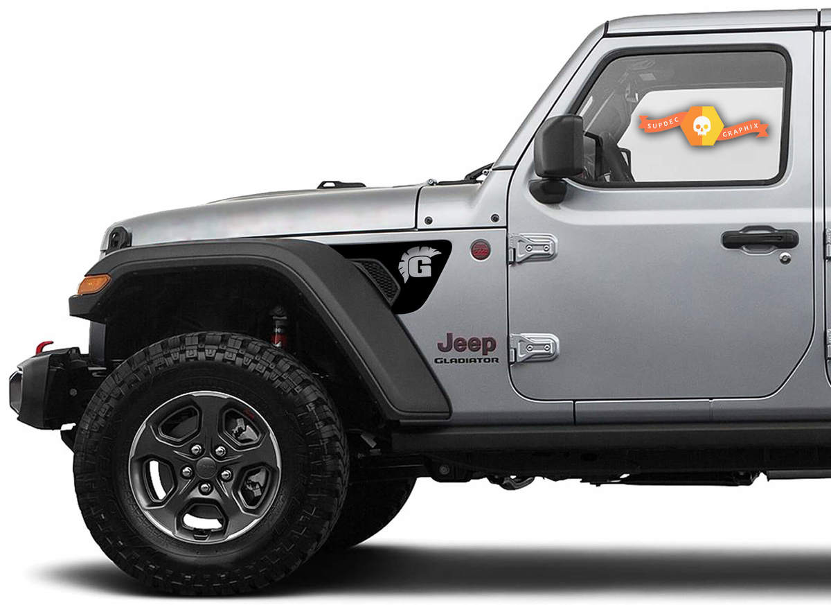 2 lados Jeep Wrangler JL JLU jls jts Gladiator Rubicon Gladiator Logo G casco Fender Vent vinilo pegatina calcomanía para 2018-2021
